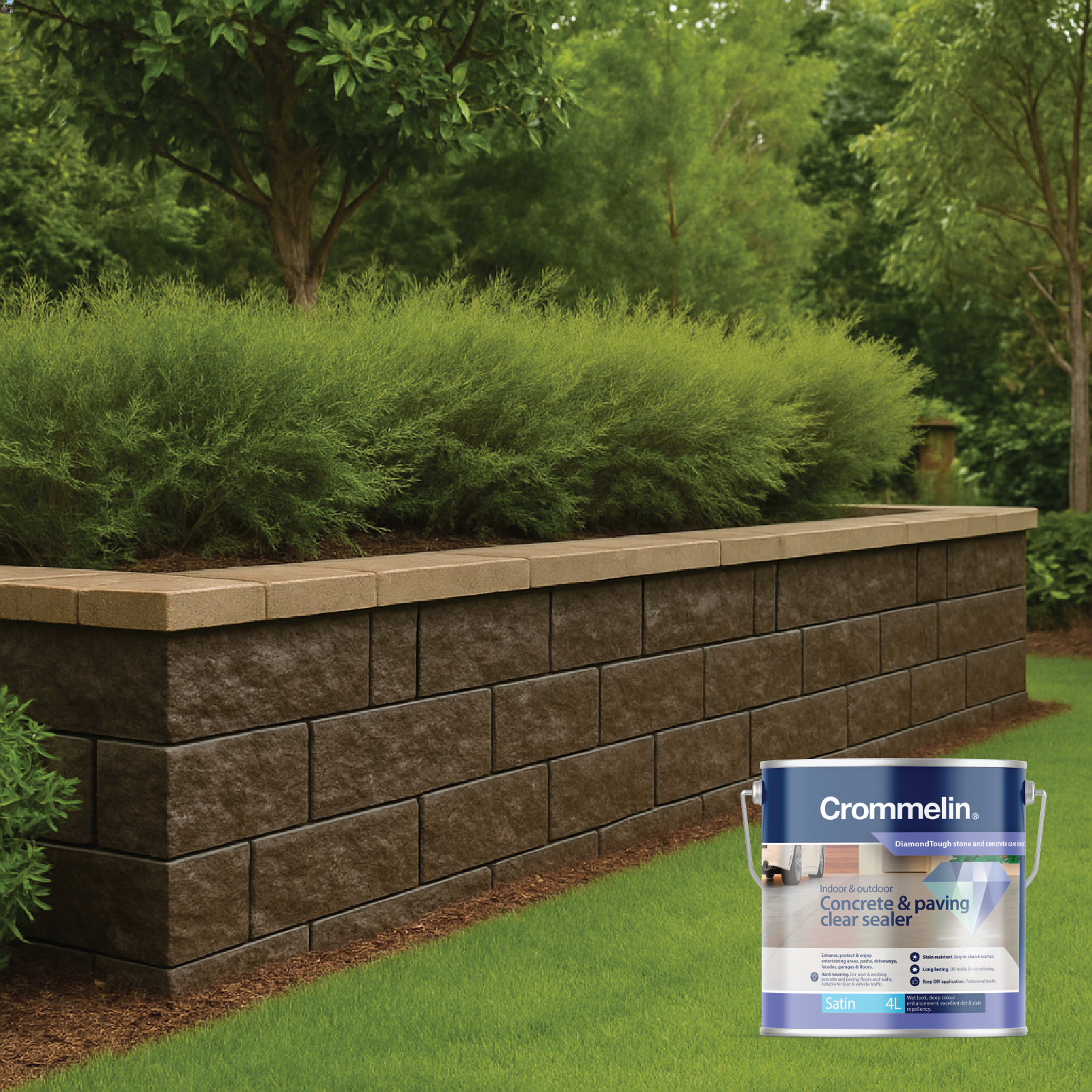 Crommelin 4L Clear Satin DiamondTough Concrete & Paving Sealer, Solvent Based