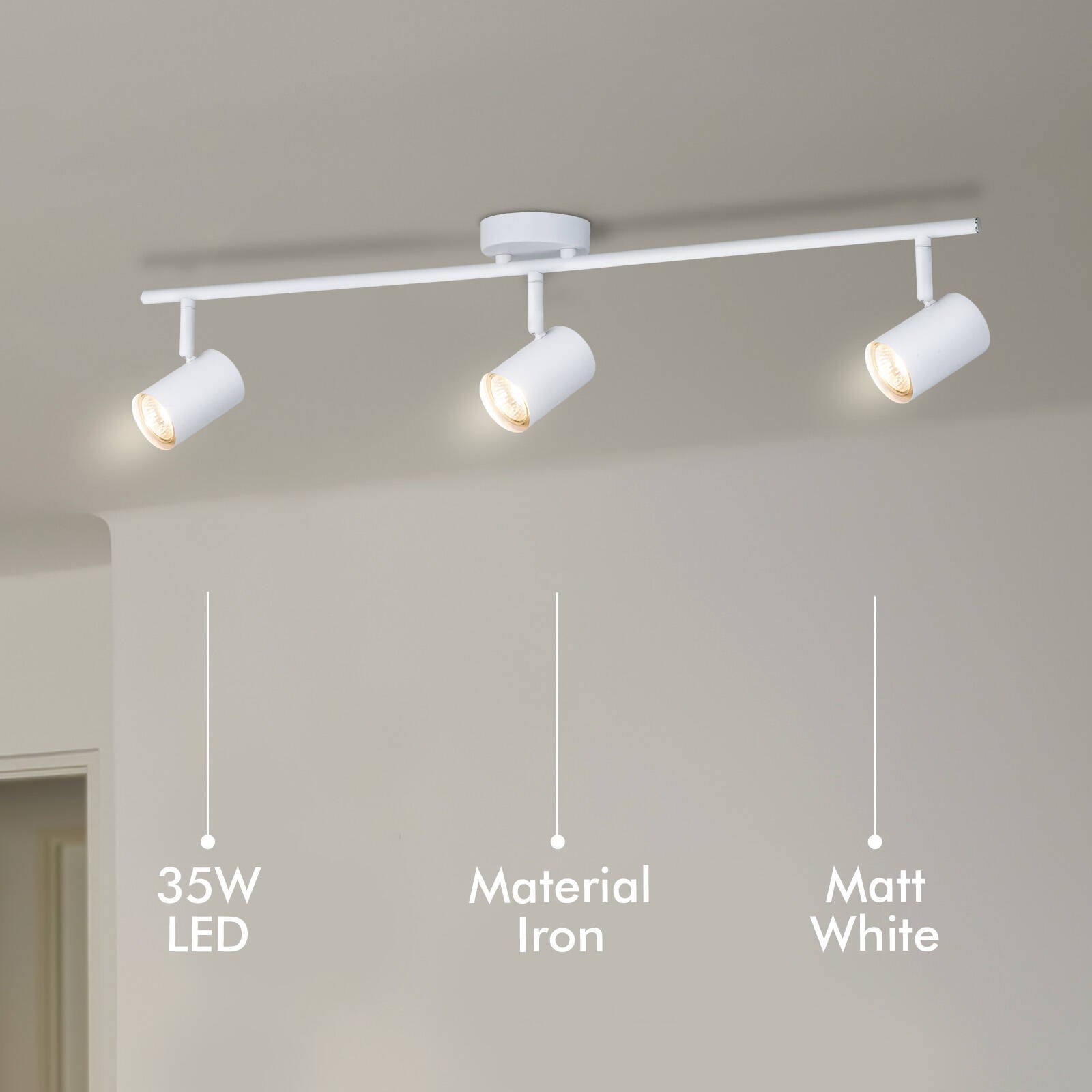 Verve Design Gabriella White 3 Head Adjustable GU10 Spotlight - Hardwired Indoor (SL2210WH)