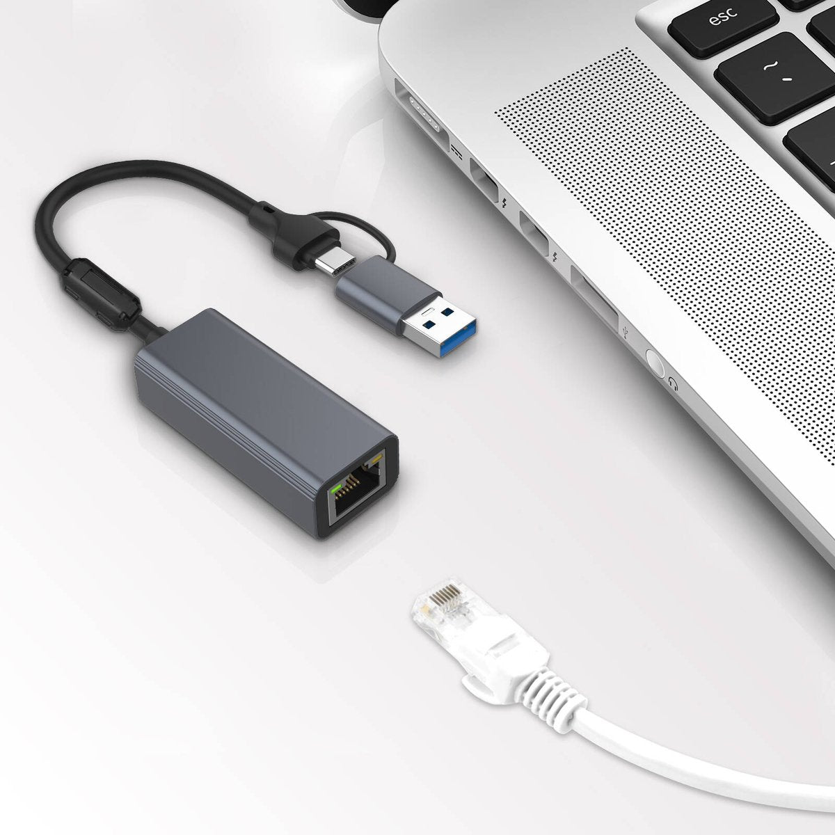 Antsig USB-C / USB-A to Ethernet Adapter AP5812 - Grey Aluminium, Wired Internet