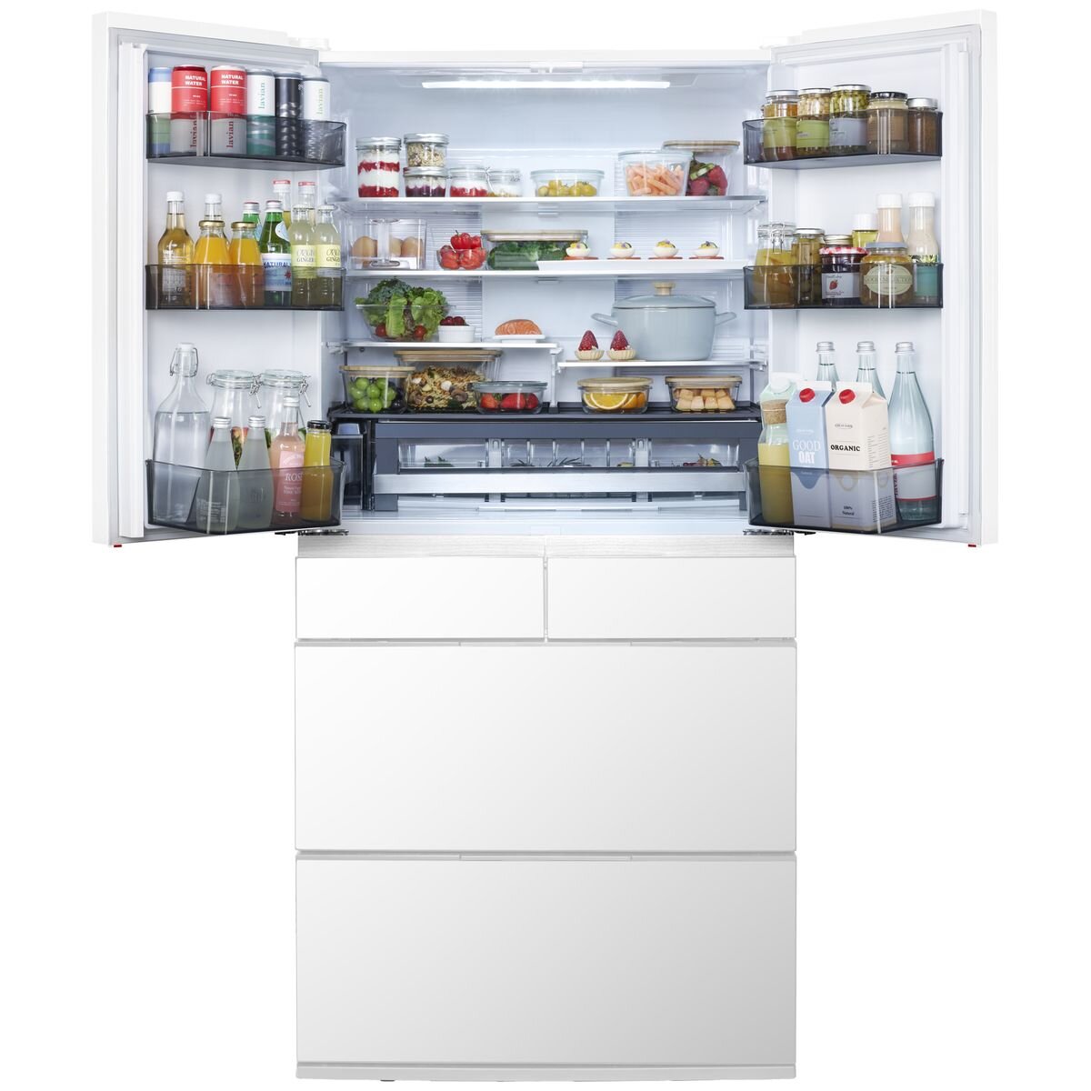Hitachi 670L French Door Fridge - White Glass, Vacuum Compartment, Made in Japan - R-GW670TAXW