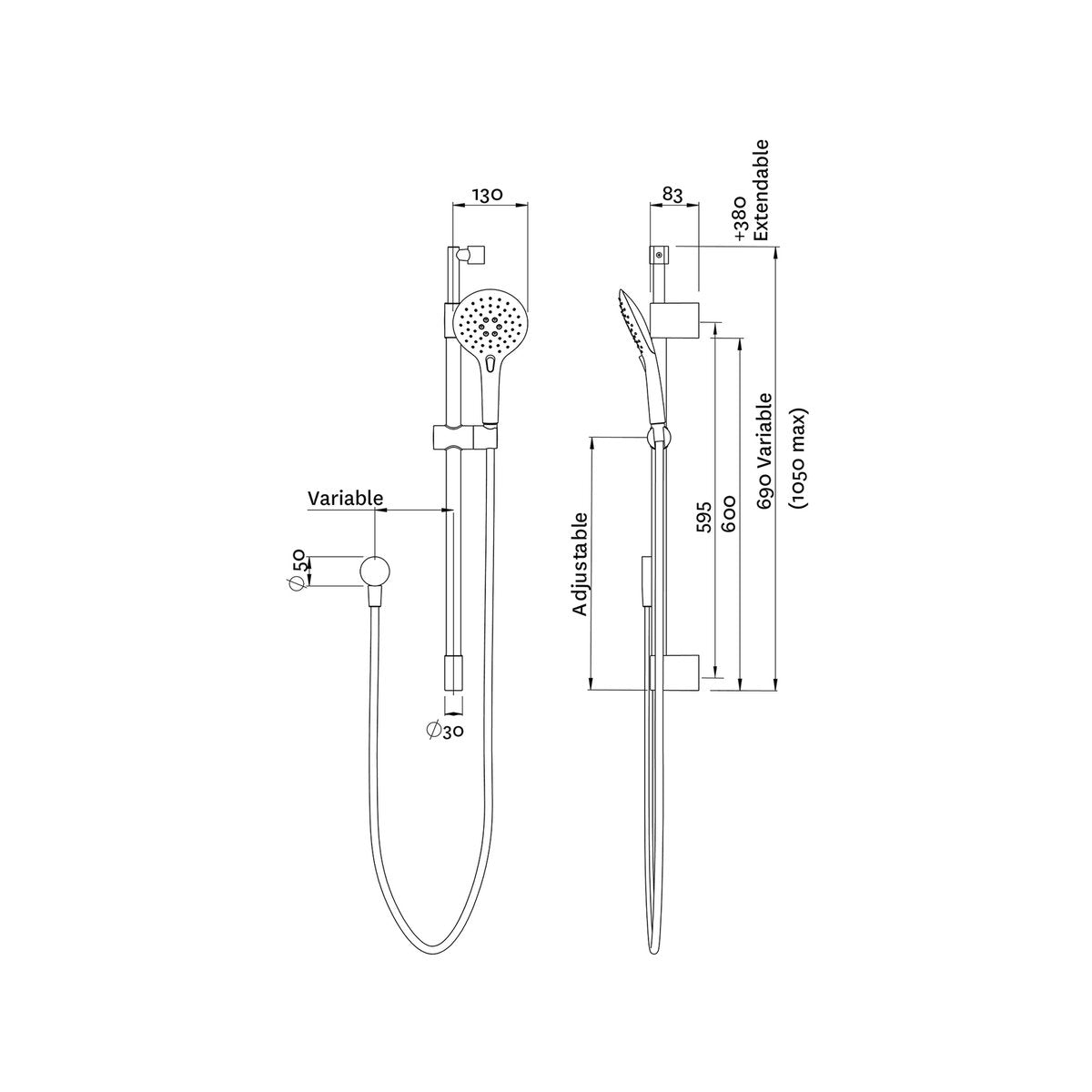 Methven Easy Click Shower - 3 Function - Telescopic Rail - Brass - Durable - SuperSaverAU - view 2
