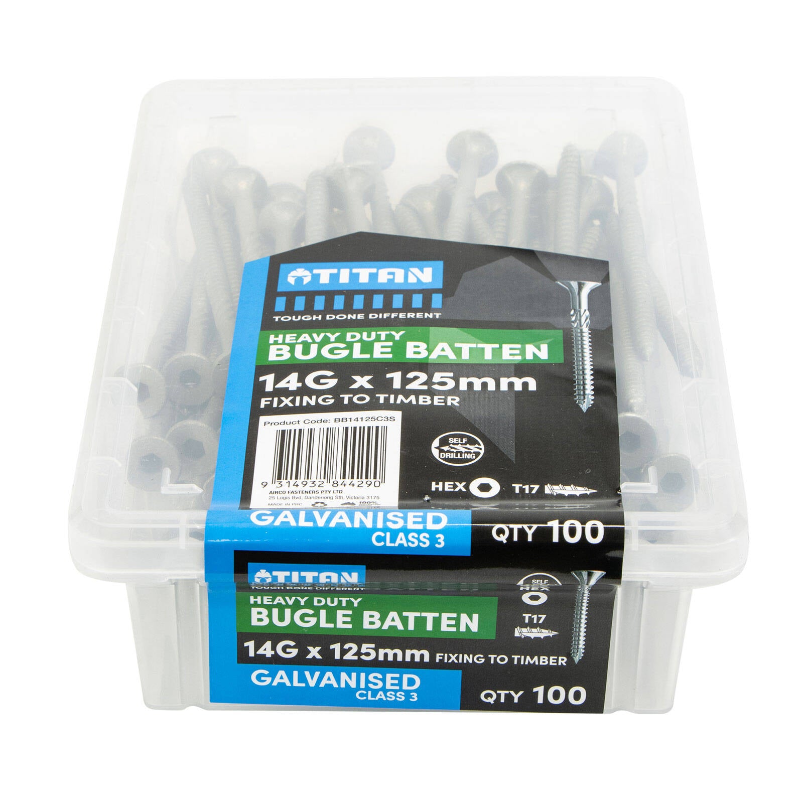 Titan 14g x 125mm Class 3 Galvanised Bugle Batten Screw, Type 17 - 100 Pack