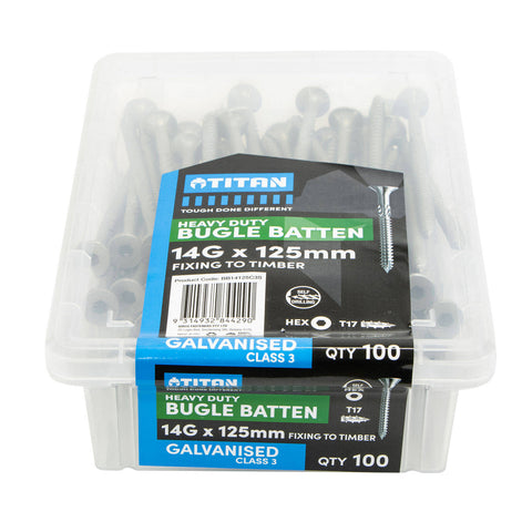 Titan 14g x 125mm Class 3 Galvanised Bugle Batten Screw, Type 17 - 100 Pack