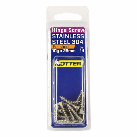 Otter 10 x 25mm Polished Stainless Steel 304 Hinge Screws - 16 Pack