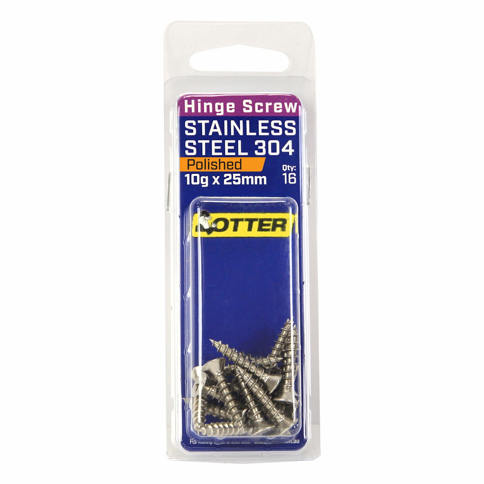 Otter 10 x 25mm Polished Stainless Steel 304 Hinge Screws - 16 Pack