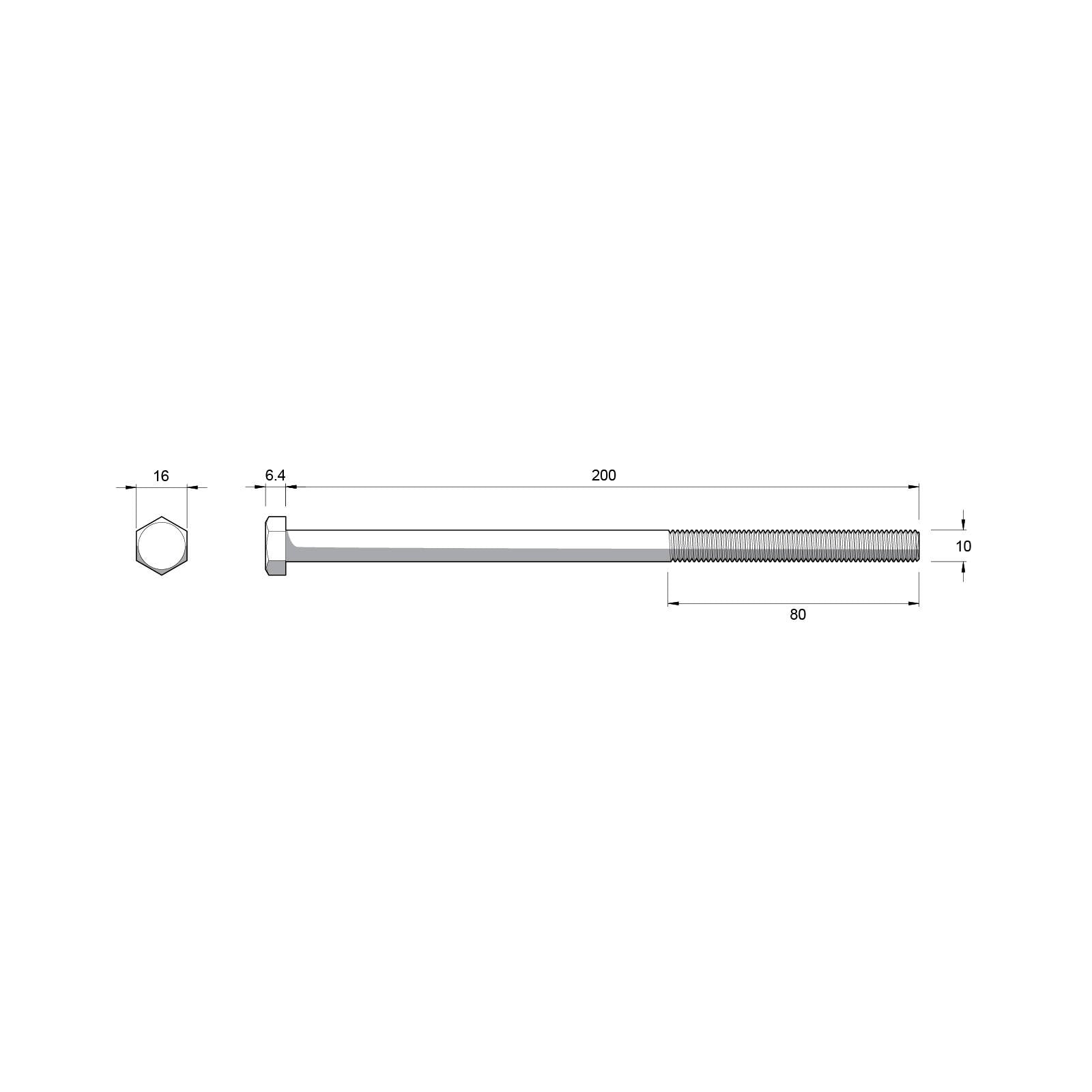 Zenith M10 x 200mm Zinc Plated Hex Head Bolt and Nut - Each