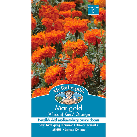 Mr Fothergill's Marigold African Kees' Orange Seeds - Tall Free-Flowering, Sun & Part Shade