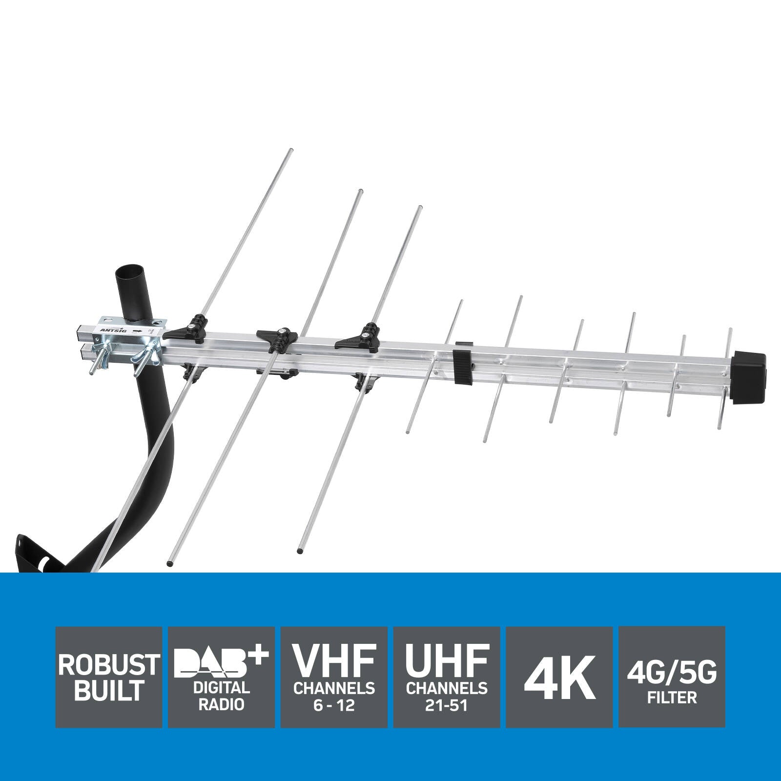 Antsig VHF UHF Outdoor TV Antenna Kit Amplified Digital AA1050