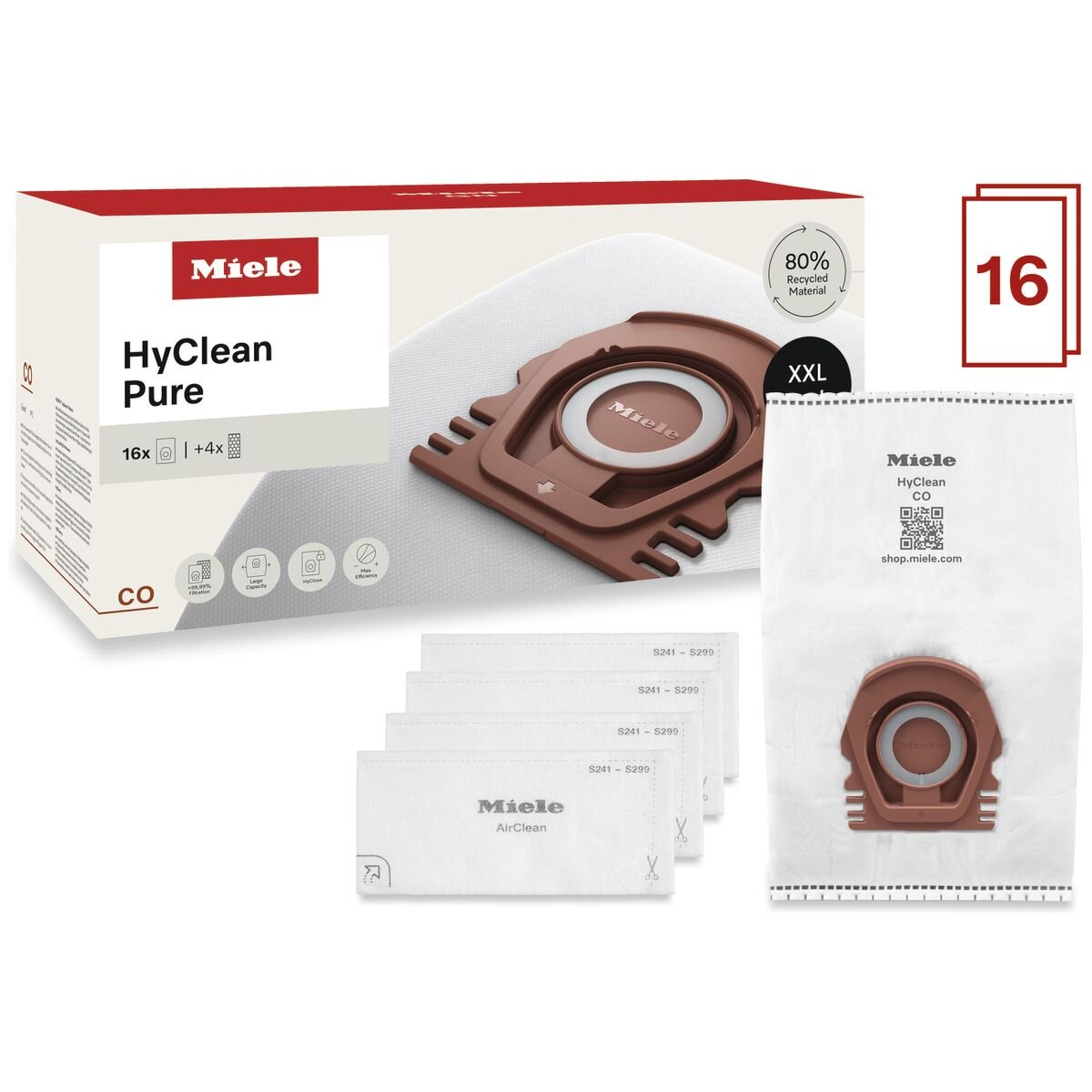 Miele CO HyClean Pure dustbags XXL pack of 16 for Guard M1 vacuum cleaners - 12695230