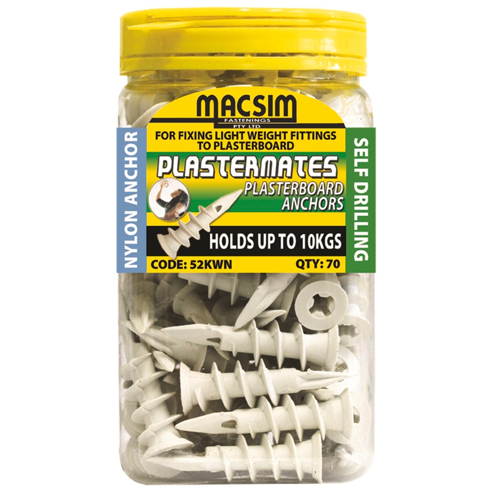 Macsim 45mm Nylon Plasterboard Anchor - 70 Pack