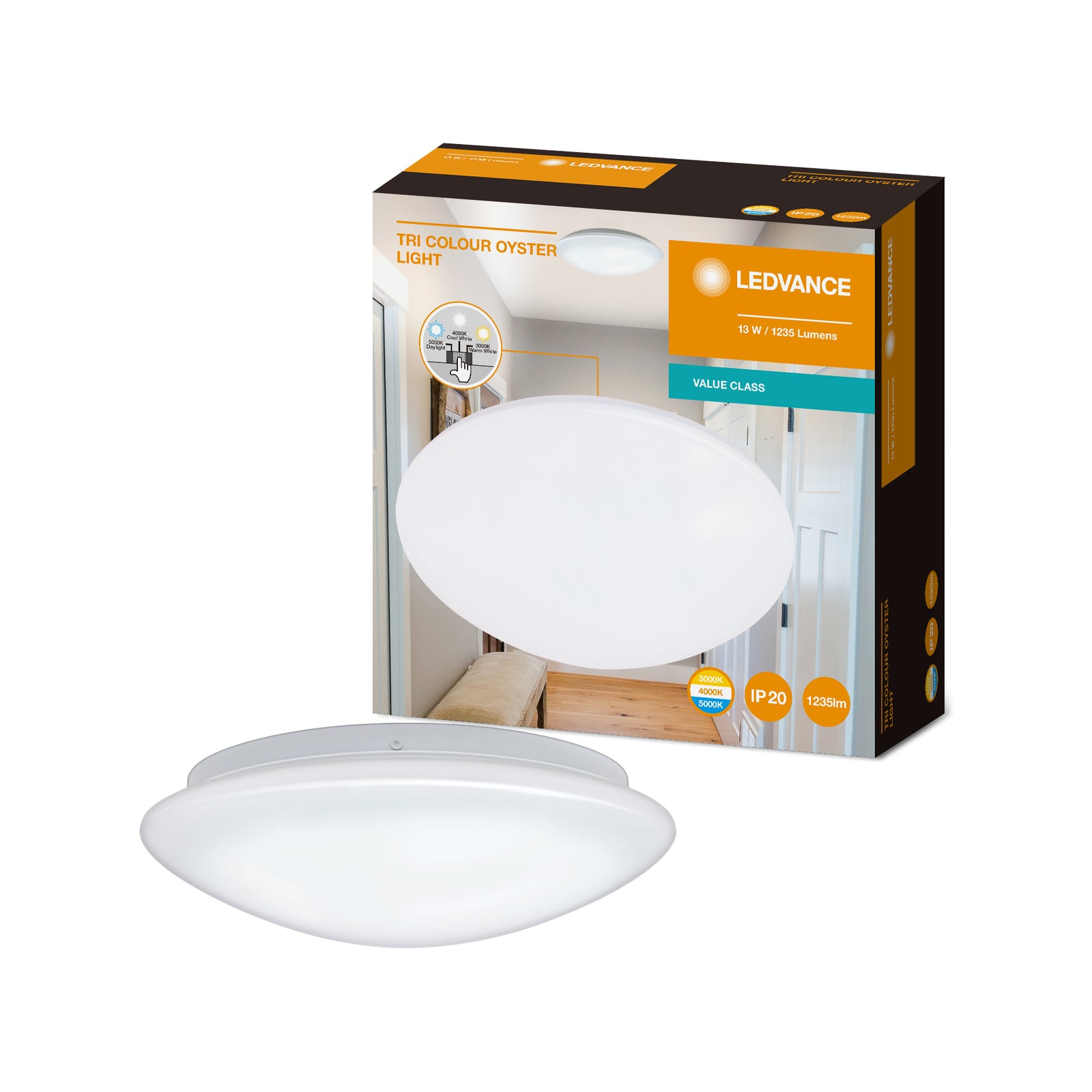 LEDVANCE 13W 1235lm LED Tri-Colour Ceiling Oyster Light