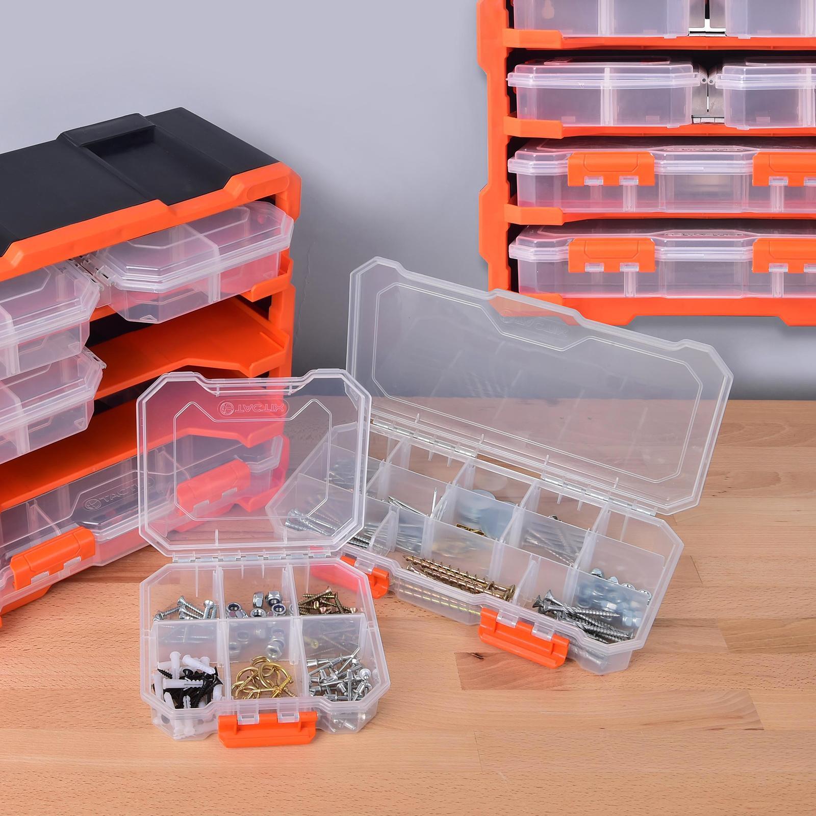 Tactix 13 Compartment Storage Box Transparent Polypropylene Removable Dividers Stackable