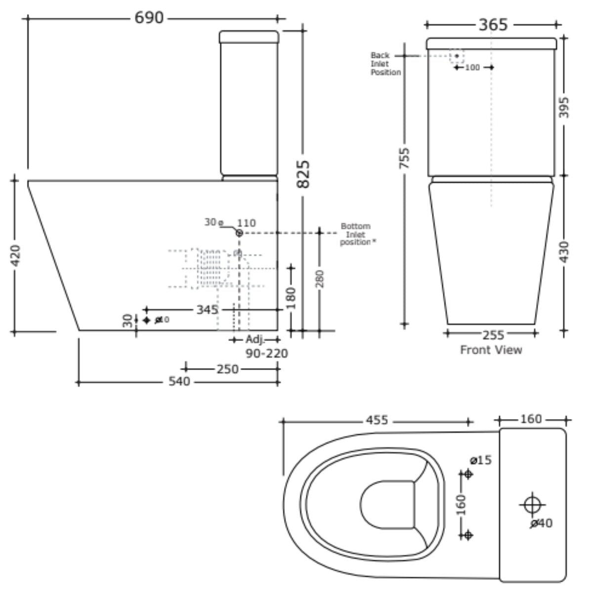 Studio Bagno Manhattan Rimless Back To Wall Toilet Suite - Spiral Flush - Gloss White - MAN001-SUITE