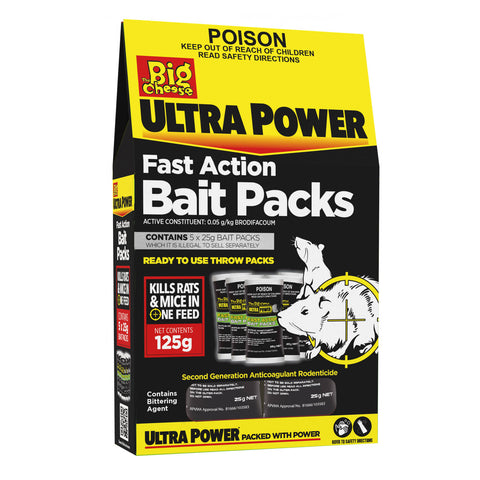 The Big Cheese Ultra Power Fast Action Bait Packs 125g - Chew-Thru Sachets, Indoor & Outdoor