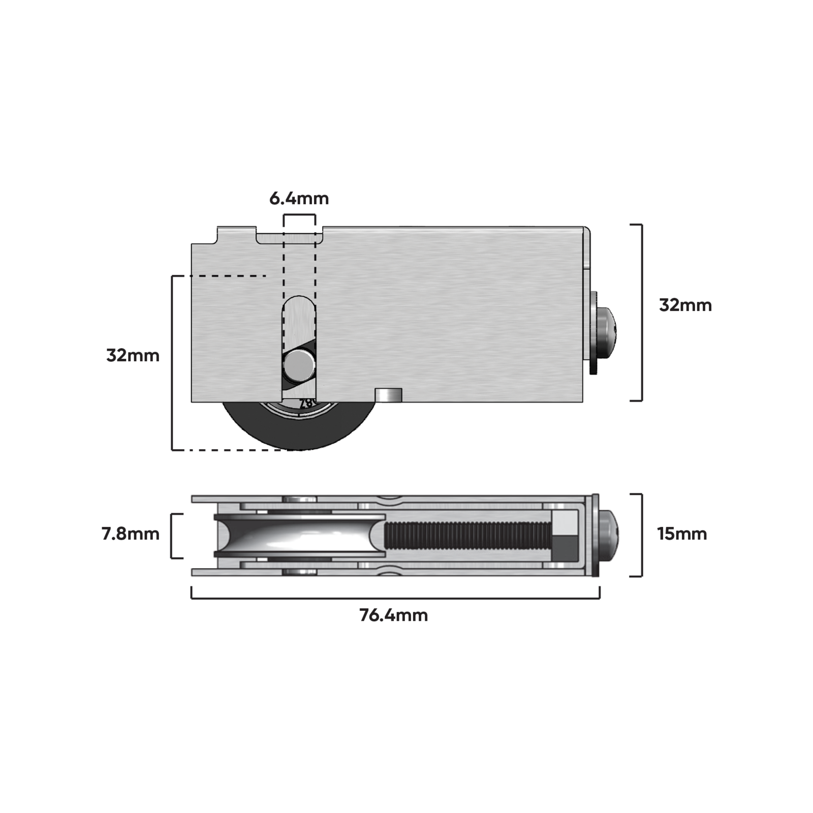 Rolltrak Heavy Duty Adjustable Stainless Steel Carriage & Nylon Roller - Patio Door