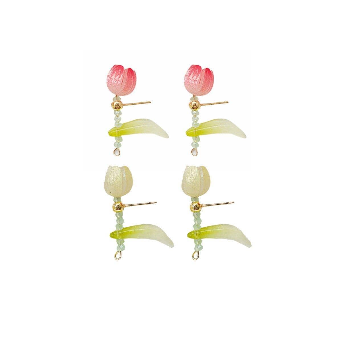 Delicate Tulip Stud Earrings Women Coloured Glaze Fashion Jewellery - Yellow - view 3