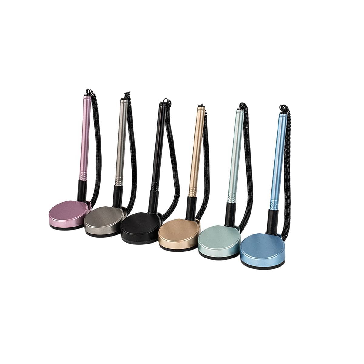 Desk Counter Pen with Adhesive Base and Coil Tether - Pack of 3, Assorted Colours - view 3
