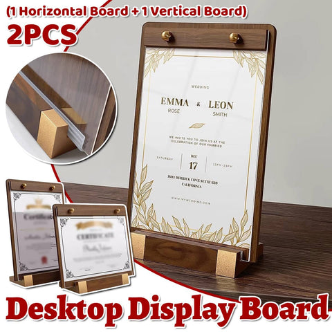 Desktop Display Stand A4 Walnut Wood and Acrylic, Pack of 2