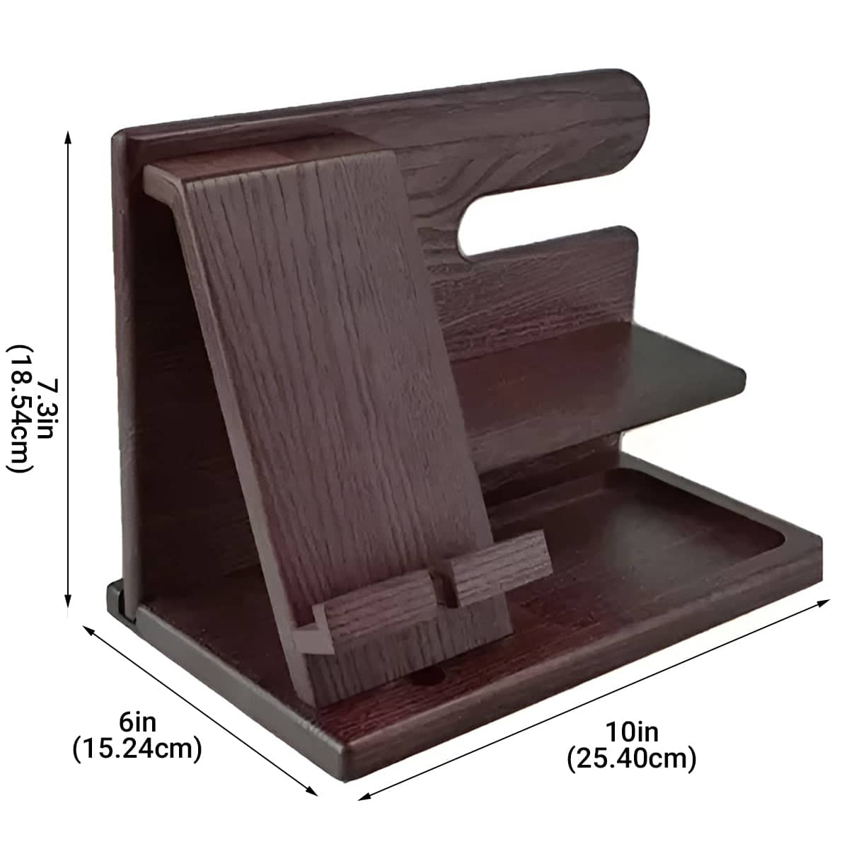 Desktop Phone Stand, Solid Wood Multi-Function Storage Rack in Dark Brown - view 3