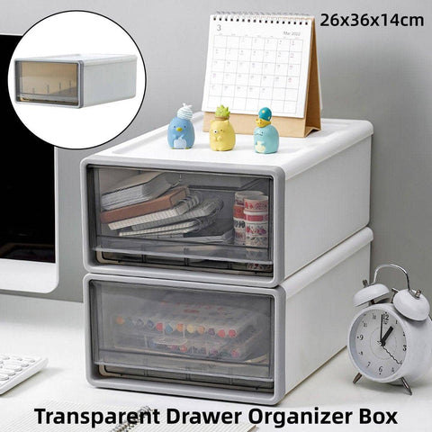 Desktop Stationery Organiser Storage Box, White and Clear