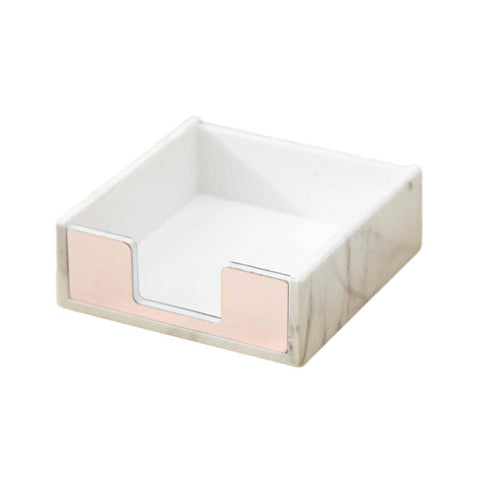 Desktop Sticky Note Box Organiser - Marble Pattern with Rose Gold Front