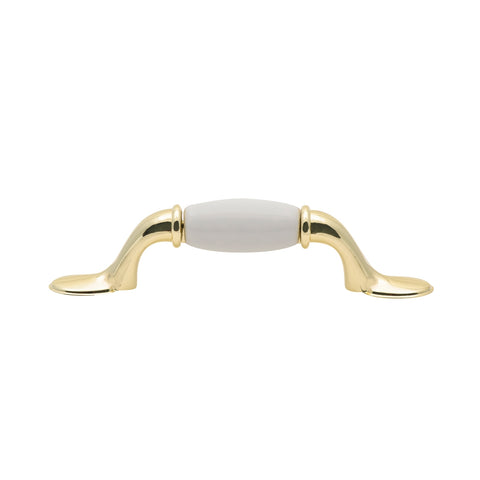 Prestige 76mm White Ceramic / Gold Plated Cabinet Handle