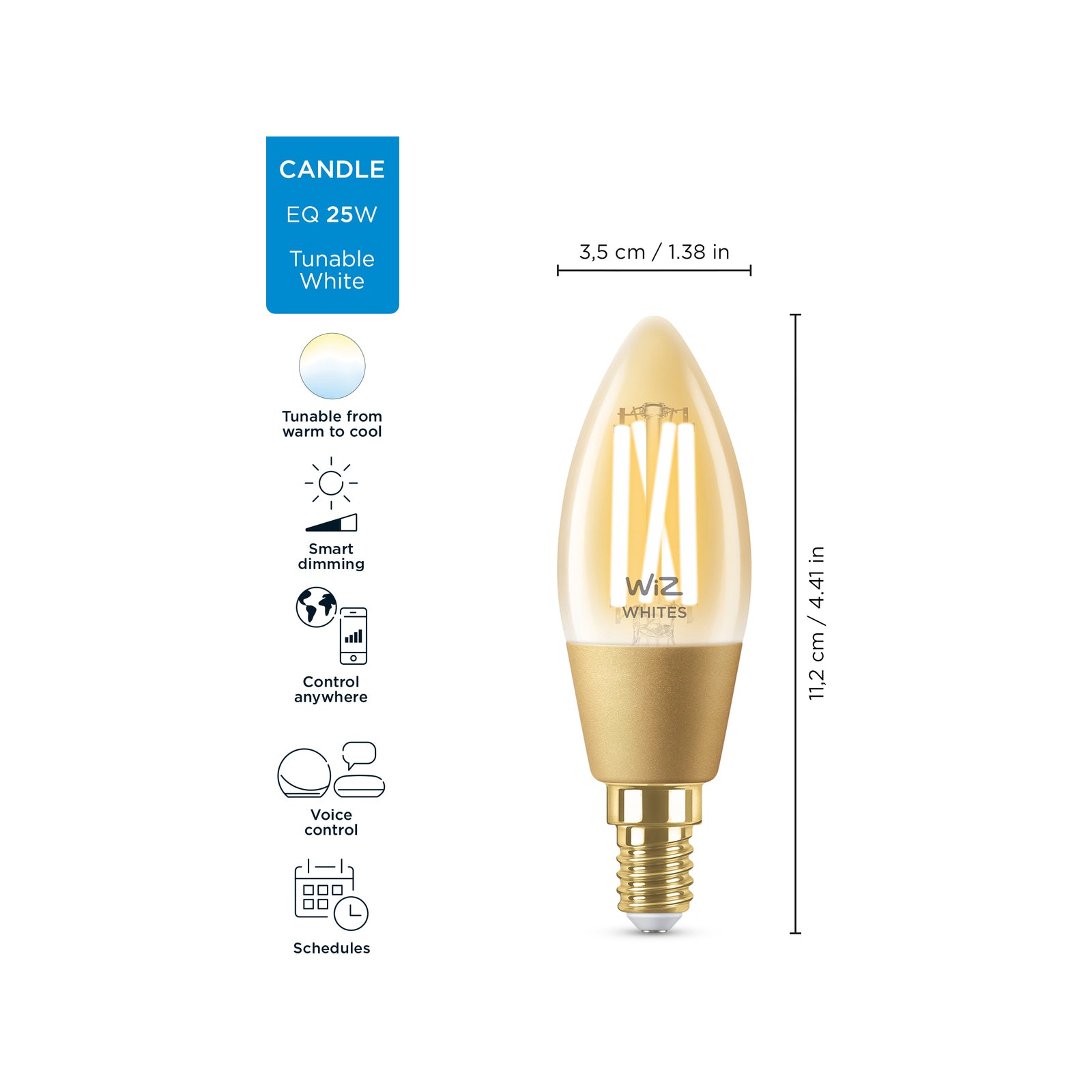 WiZ P45 E14 LED 370lm 4.9W Tuneable White Smart Filament Candle (929003017701)