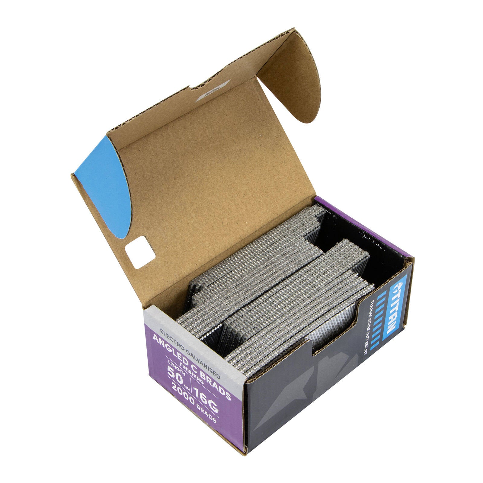 Titan 50 x 1.6mm 16 Gauge Electro Galvanised 20 Degree Angled C Brads - 2000 Pack