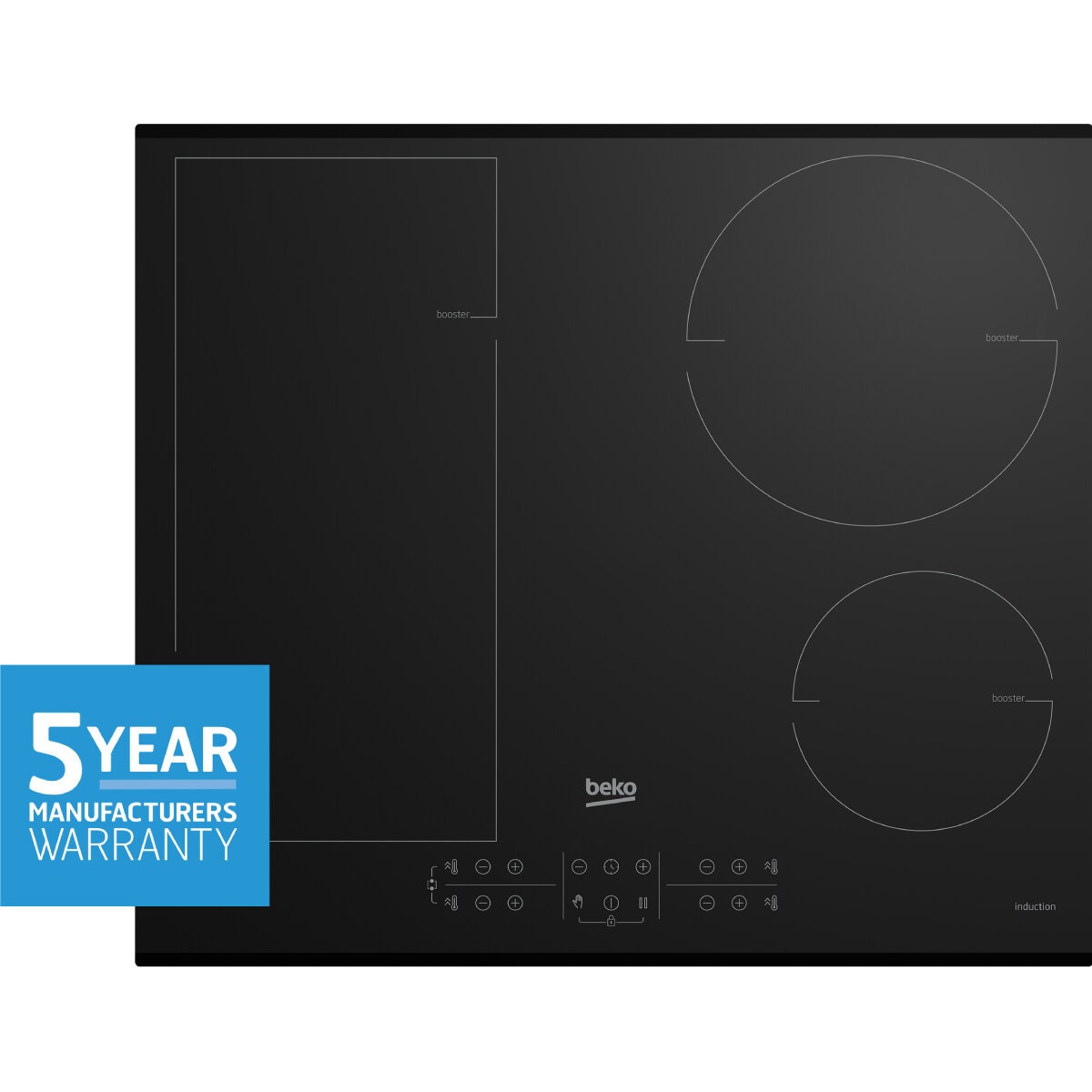 Beko 60cm Induction Cooktop - Black Ceramic Glass, IndyFlex Zone, Touch Controls, Booster - BCT600IG