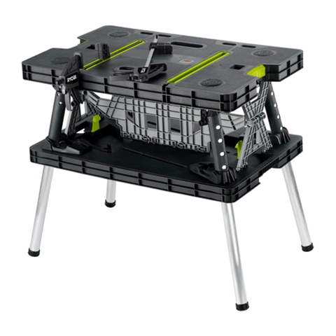 Ryobi Folding Work Table with Two Clamps, 850 x 550mm Plastic Surface