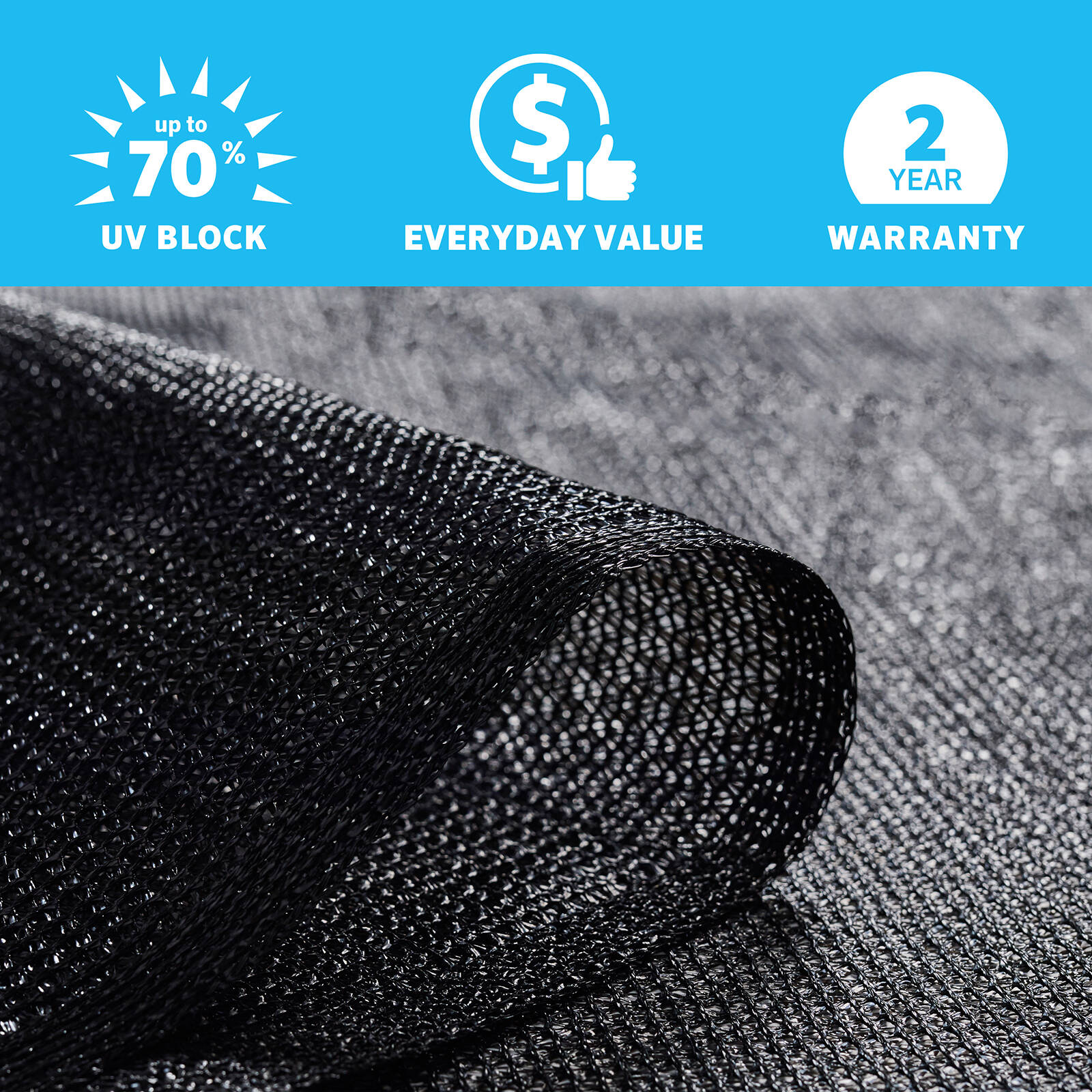 Coolaroo Light Duty Screening Shade Cloth 1.83 x 10m, Black HDPE, 70% UV Block