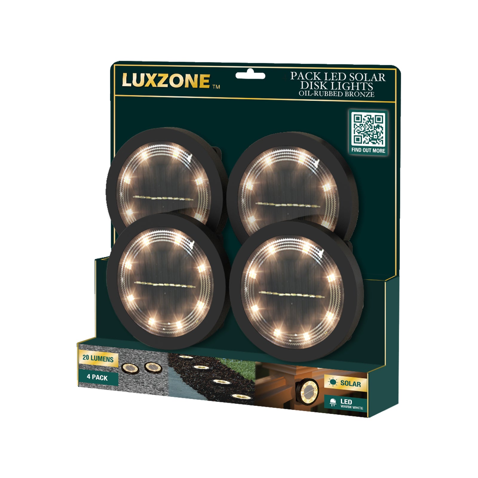 Luxzone LED Solar Disc Light 4 Pack 115.8mm Brown Weather Resistant Outdoor