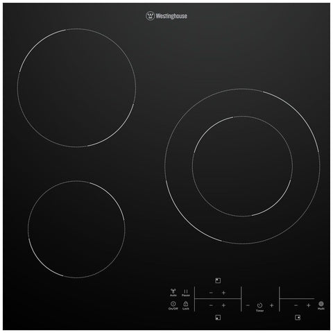 Westinghouse 60cm 3 Zone Ceramic Cooktop - Touch Control, Hob2Hood, MaxiZone, Timer - WHC633BE