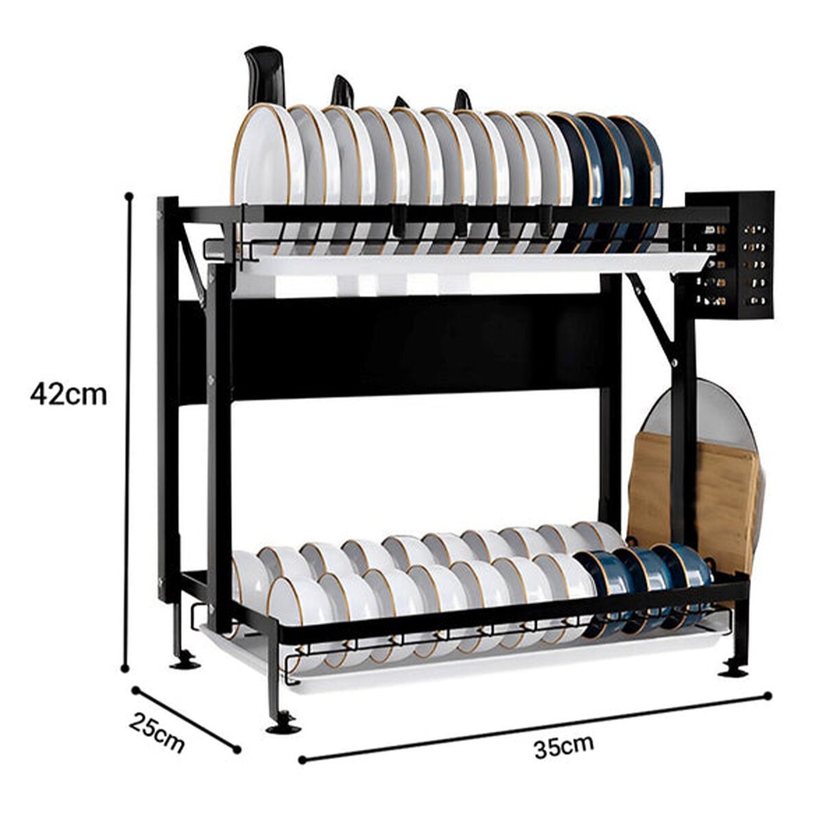 SOGA two-tier kitchen organiser - Black carbon steel with cutlery and cutting board holders - KITCHENXY048
