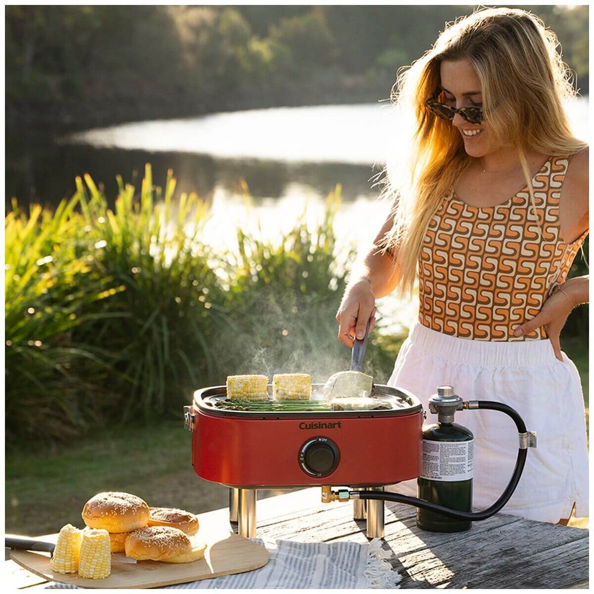 Cuisinart Venture Portable Outdoor BBQ - Red - Porcelain Enamelled Cast Iron Grill Plate - CGG-750XA