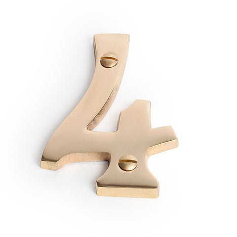 Sandleford 75mm Solid Brass House Number 4 - Weather Resistant, Fixings Included