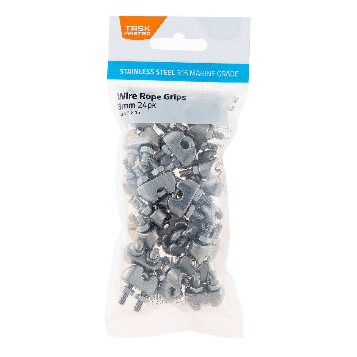 Taskmaster 3mm 316 Stainless Steel Wire Rope Grips - 24 Pack