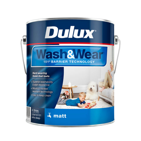 Dulux Wash&Wear Matt Interior Paint Ultra Deep Base 4L - Tintable, Indoor