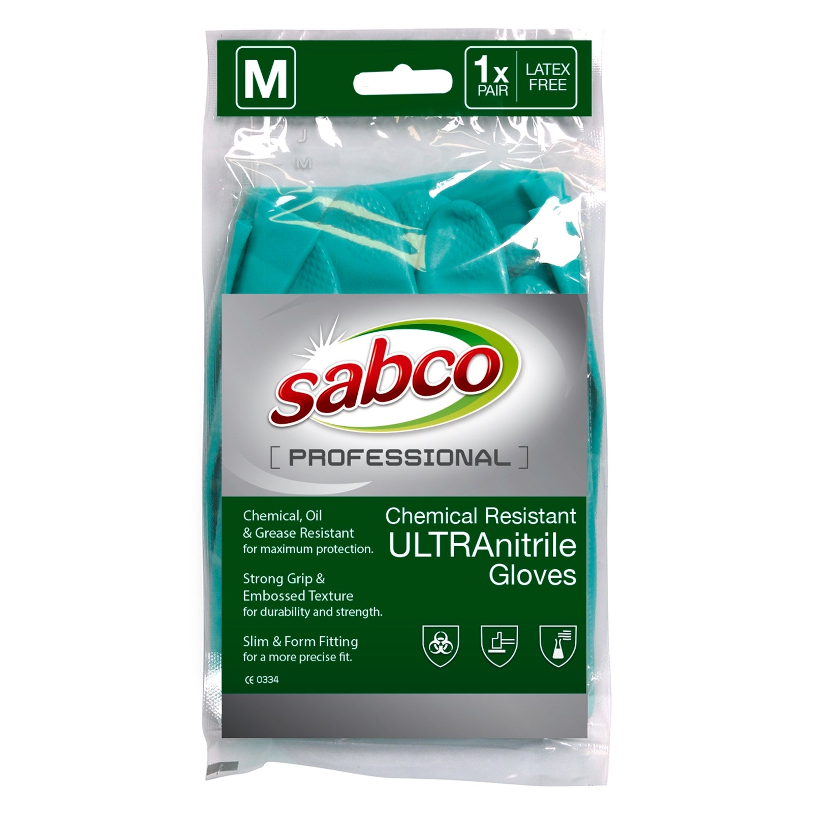 Sabco Professional Nitrile Chemical Resistant Gloves Medium 1 Pair Green