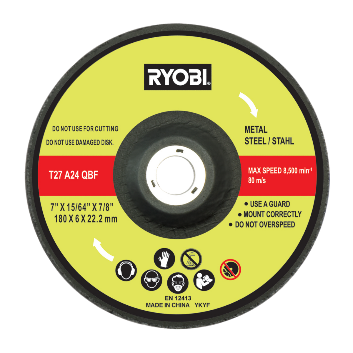 Ryobi 1500W 180mm Corded Angle Grinder, Sander & Polisher, EAG1518RG