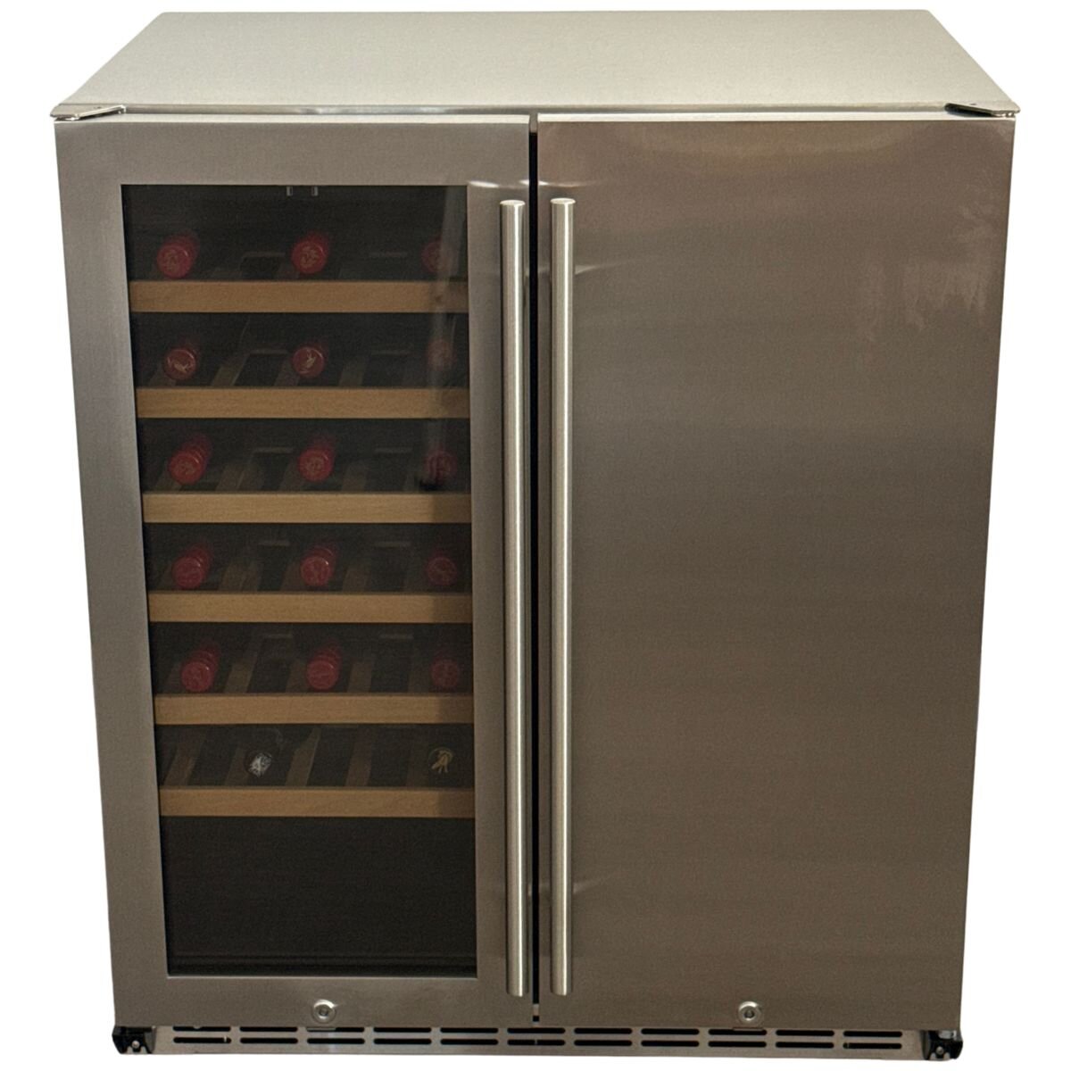 Bosston Grills 180L double door alfresco fridge - dual zone for beer and wine, lockable, silver - BOS180W2D