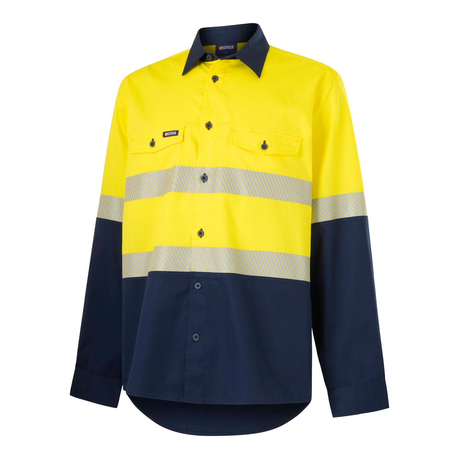 Citeco Men's Hi Vis Taped Long Sleeve Shirt Yellow/Navy Size M - 100% Cotton