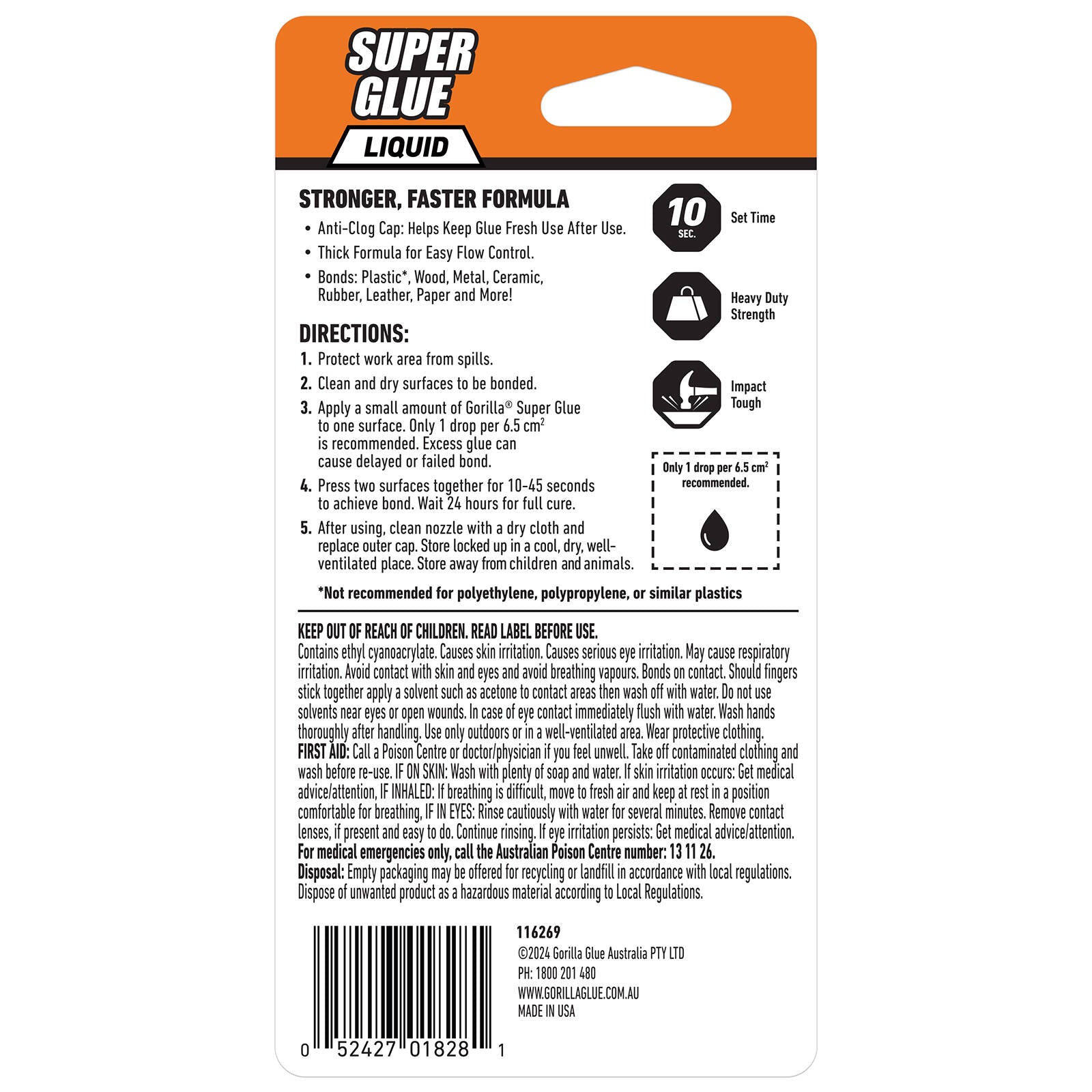 Gorilla 20g Super Glue - Dries Clear