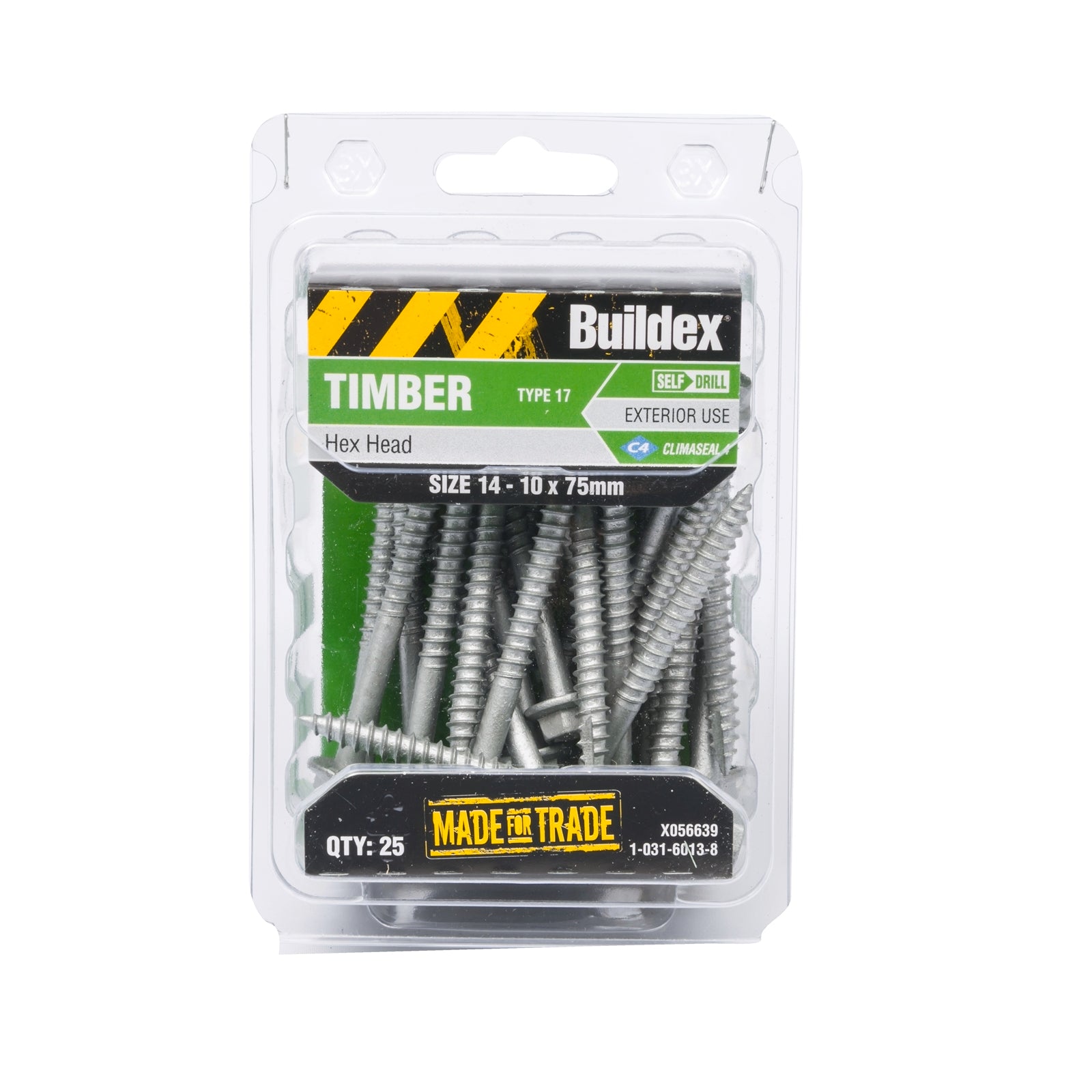 Buildex 14-10 x 75mm Climaseal Galvanised Hex Head Timber Screws - 25 Pack