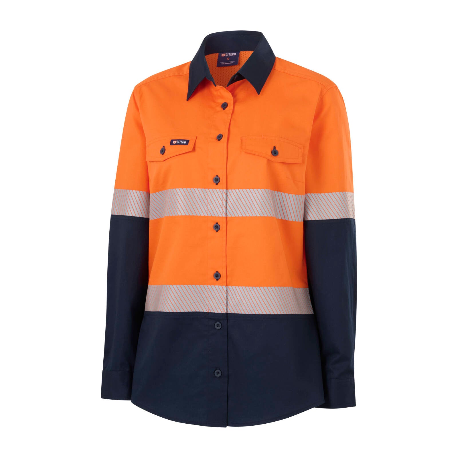 Citeco Women's Orange/Navy Hi Vis Long Sleeve Taped Shirt - Size 14