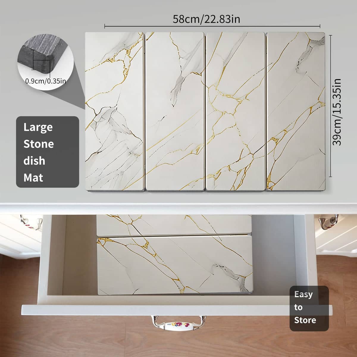 Diatomite Dish Drying Mat, Foldable Absorbent Sink Pad - White Marble - view 4