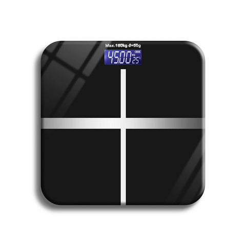 Digital Bathroom Scale with LCD Display, Tempered Glass - Black