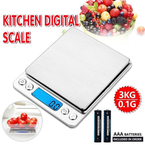 Digital Kitchen Scale - 3 kg, 0.1 g Accuracy, LCD Display