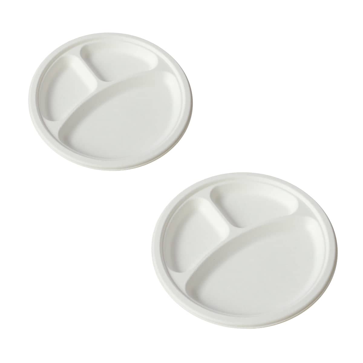 Disposable 3-Compartment Sugarcane Pulp Plates, Pack of 50 - 10 Inch (25.8 cm) - view 3