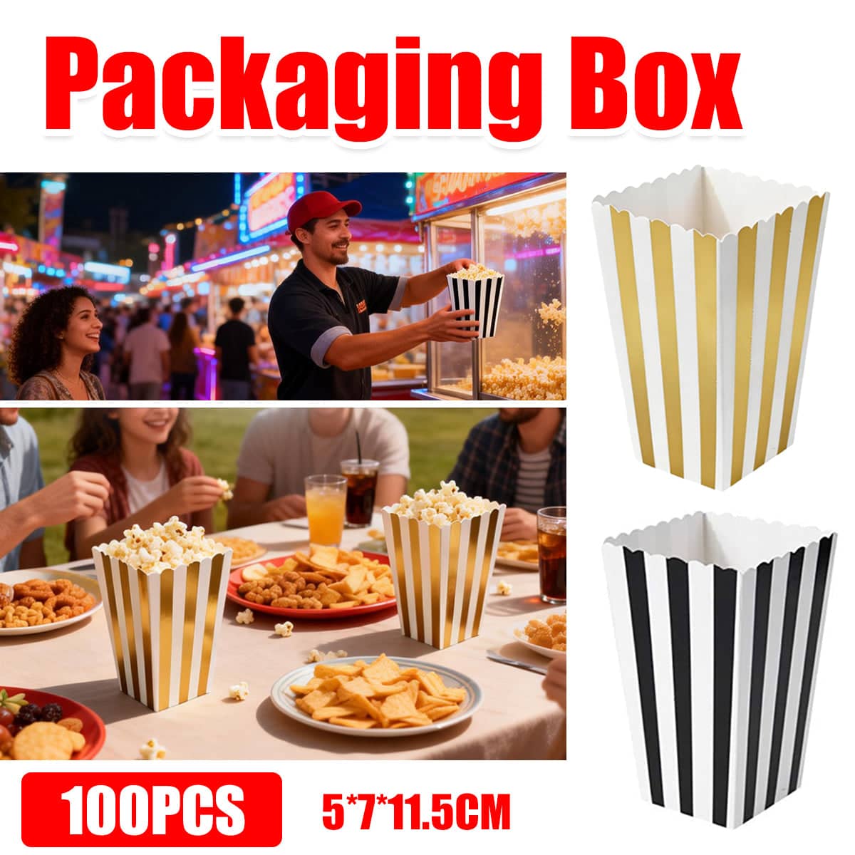 Disposable Food-Grade Popcorn Boxes, Pack of 100 - Gold - view 2